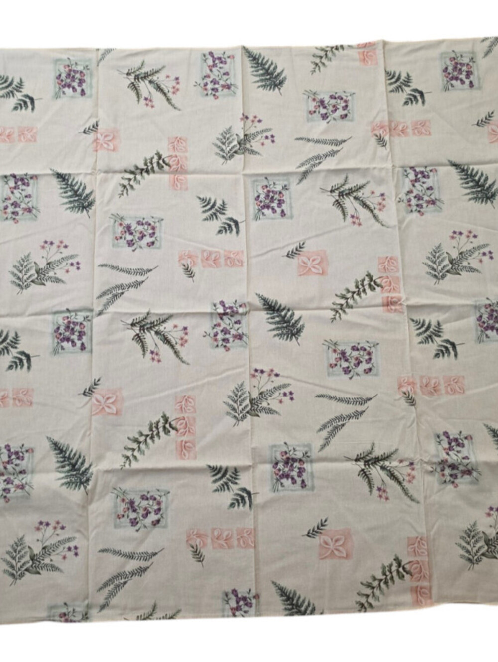Vera Neumann square tablecloth Fern Purple Stamp Pattern Cottagecore 48" x 53"